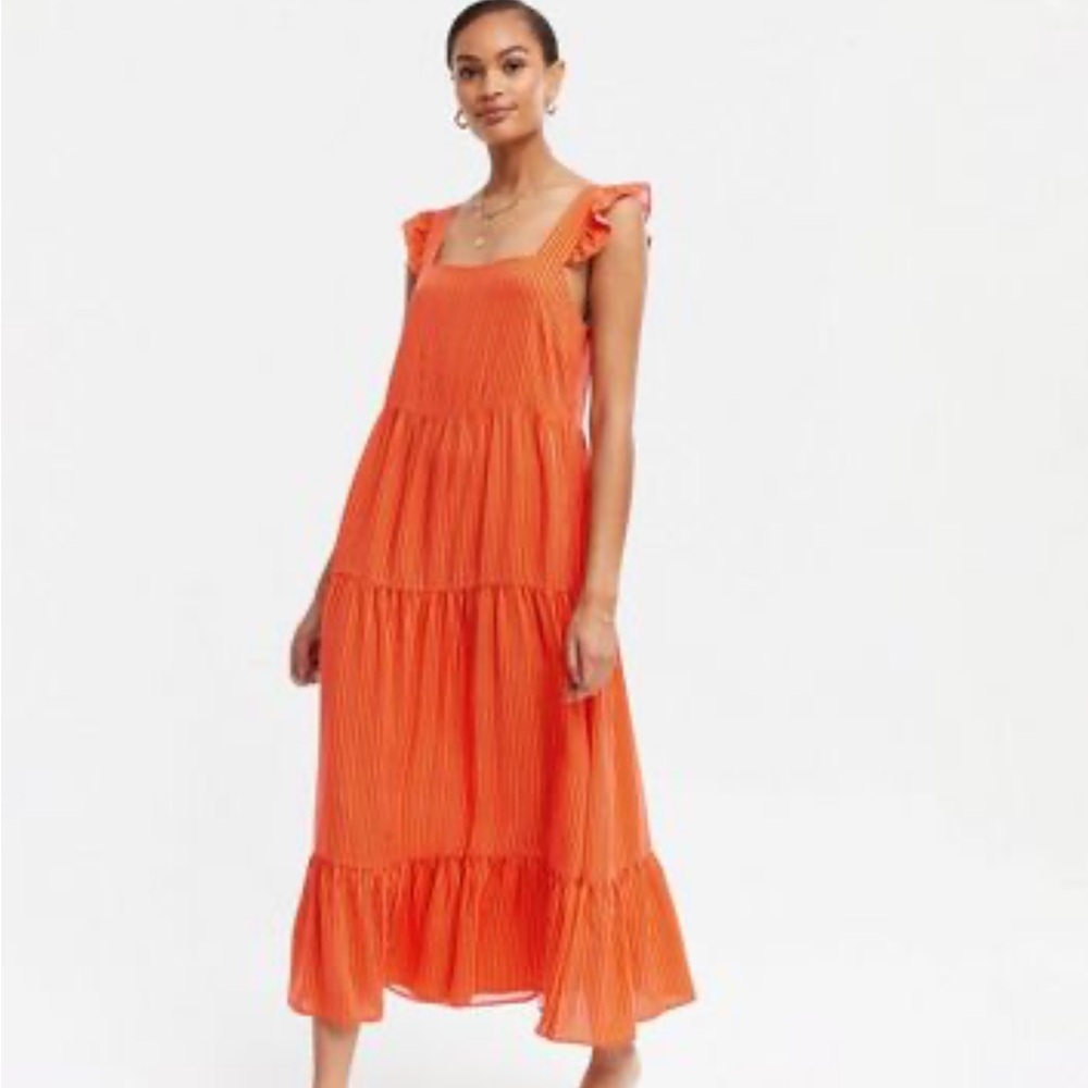 Universal Thread Orange Tiered Ruffled Maxi Sundress